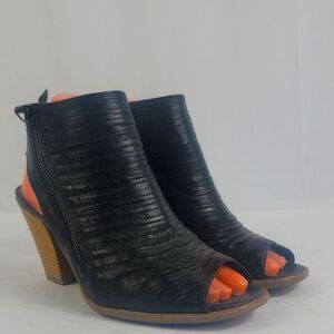 Paul Green Cayanne Peep Toe Black Leather Women's Ankle Boots